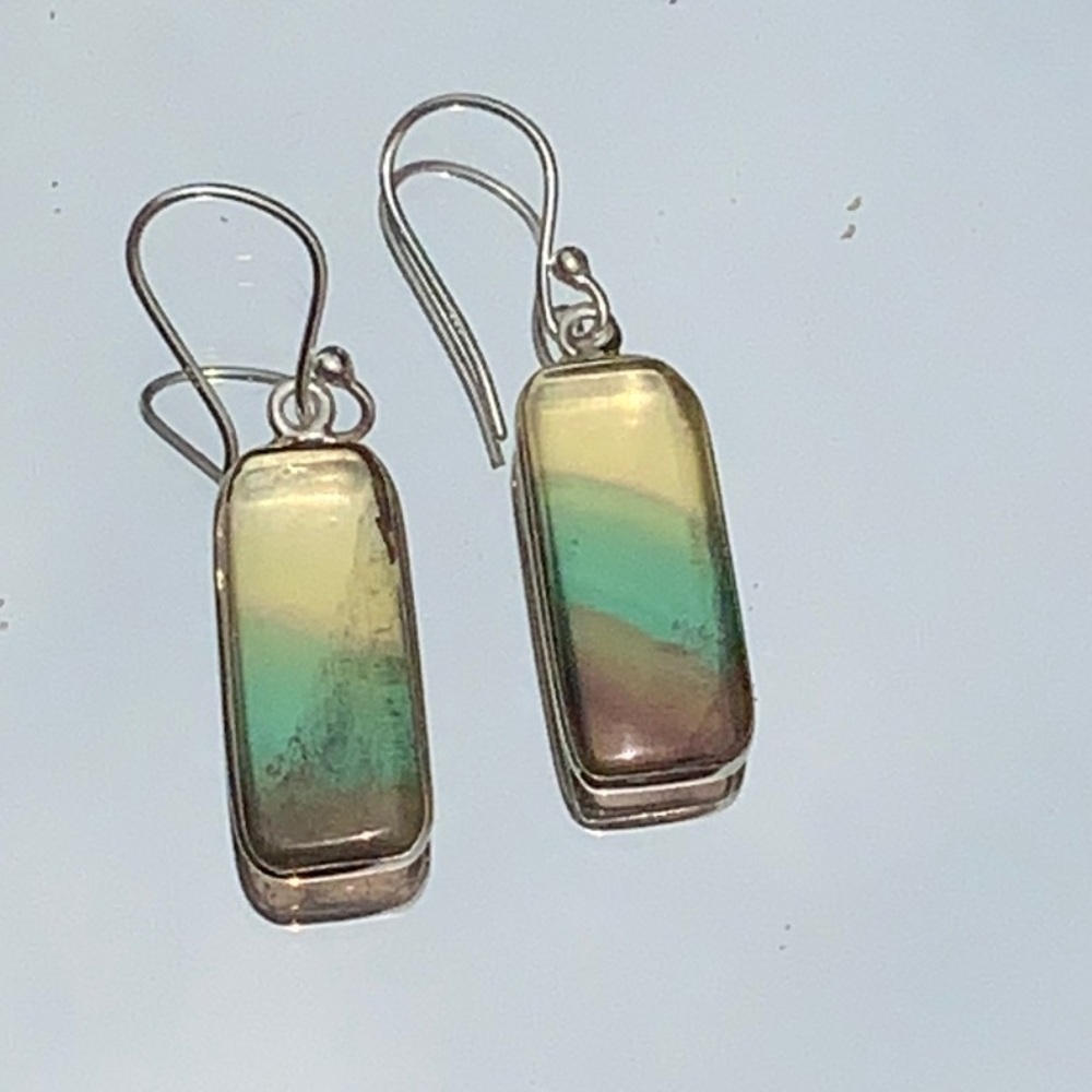 RAINBOW FLUORITE 925 STERLING SILVER EARRINGS